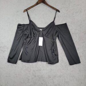 NWT Wayf Womens Cold Shoulder Top L Black Chiffon